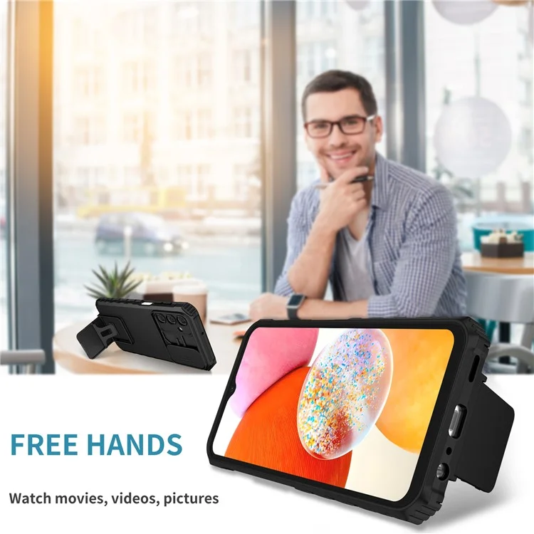 For Samsung Galaxy A15 5G Phone Case Slide Lens Protection Kickstand - Black
