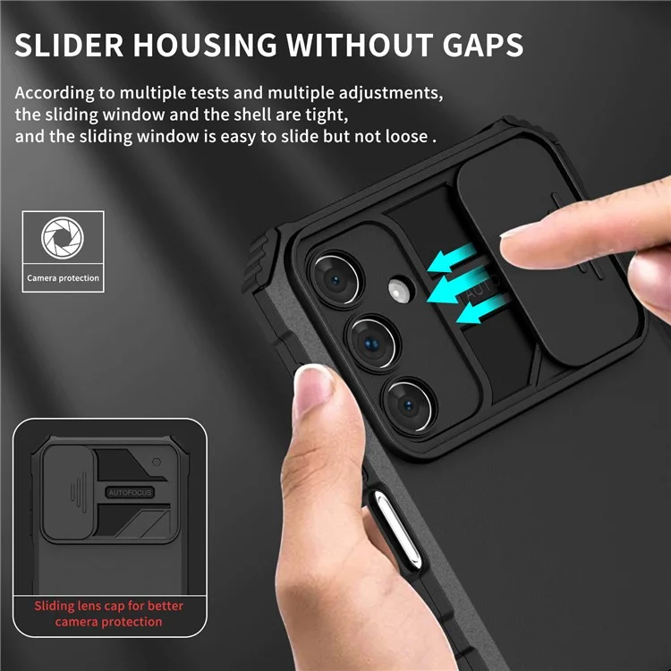 For Samsung Galaxy A15 5G Phone Case Slide Lens Protection Kickstand - Black