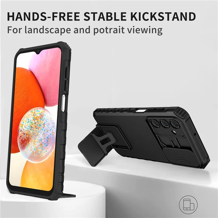For Samsung Galaxy A15 5G Phone Case Slide Lens Protection Kickstand - Black