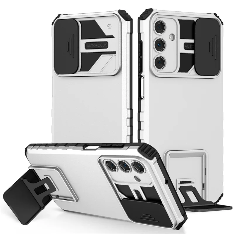 For Samsung Galaxy A15 5G Phone Case Slide Lens Protection Kickstand - White