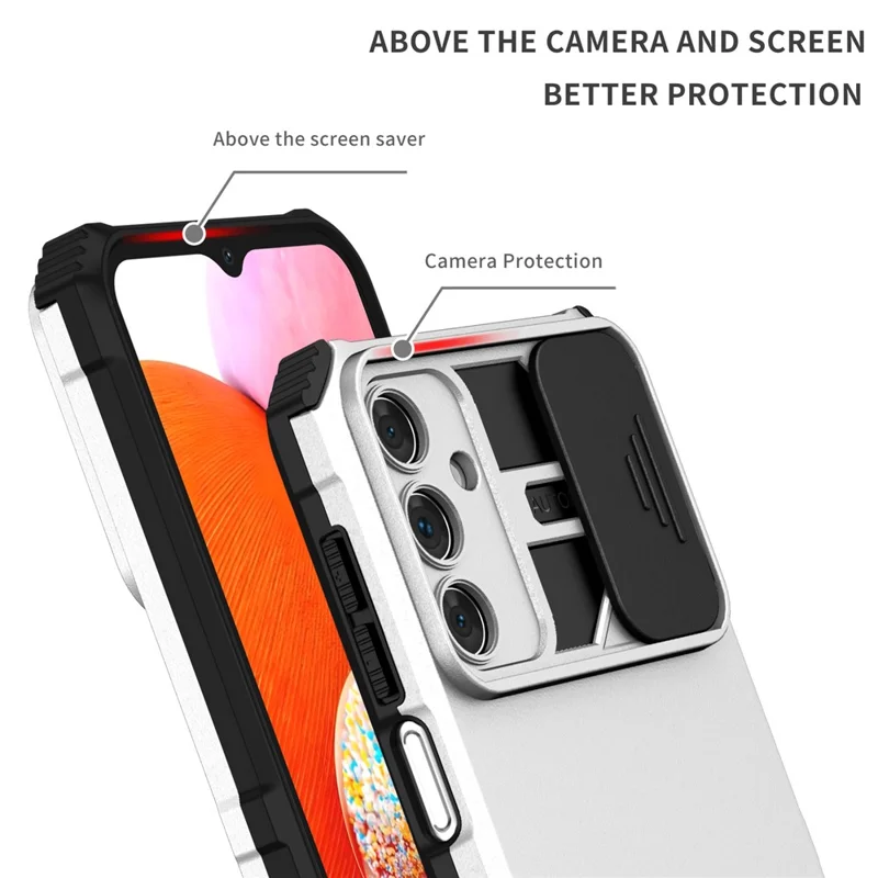 For Samsung Galaxy A15 5G Phone Case Slide Lens Protection Kickstand - White