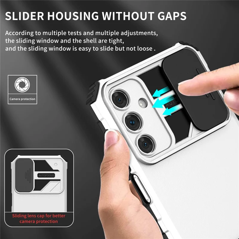 For Samsung Galaxy A15 5G Phone Case Slide Lens Protection Kickstand - White