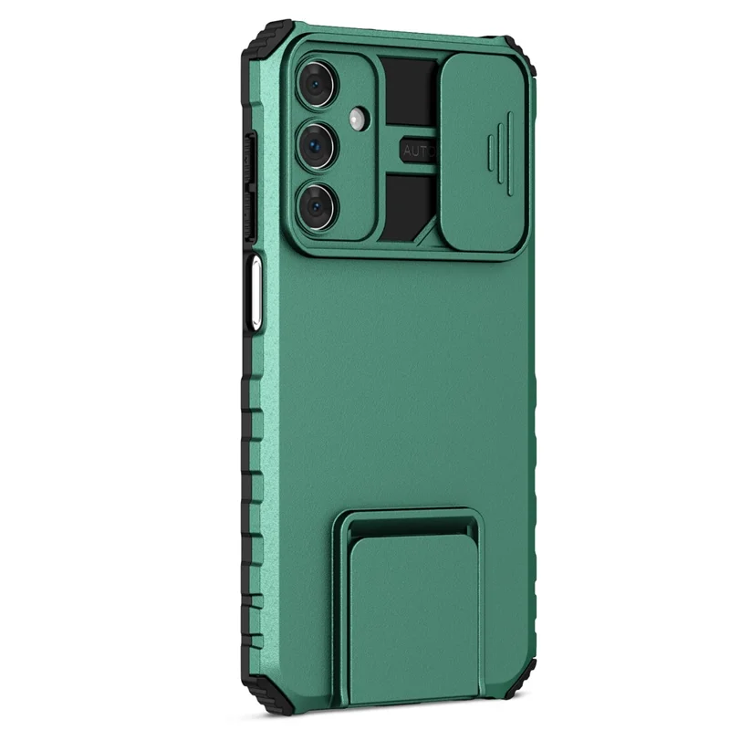 For Samsung Galaxy A15 5G Phone Case Slide Lens Protection Kickstand - Blackish Green