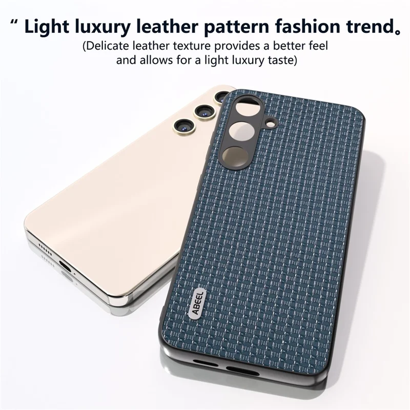 ABEEL For Samsung Galaxy S24 Phone Case Protective Shock Absorption Genuine Cow Leather Cover - Blue