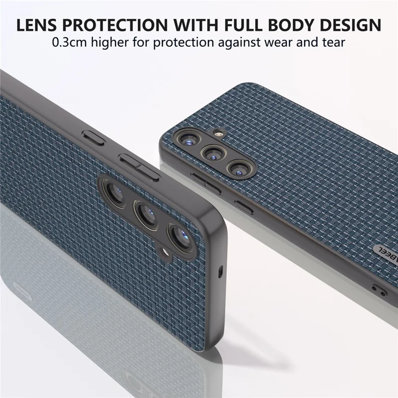 ABEEL For Samsung Galaxy S24 Phone Case Protective Shock Absorption Genuine Cow Leather Cover - Blue