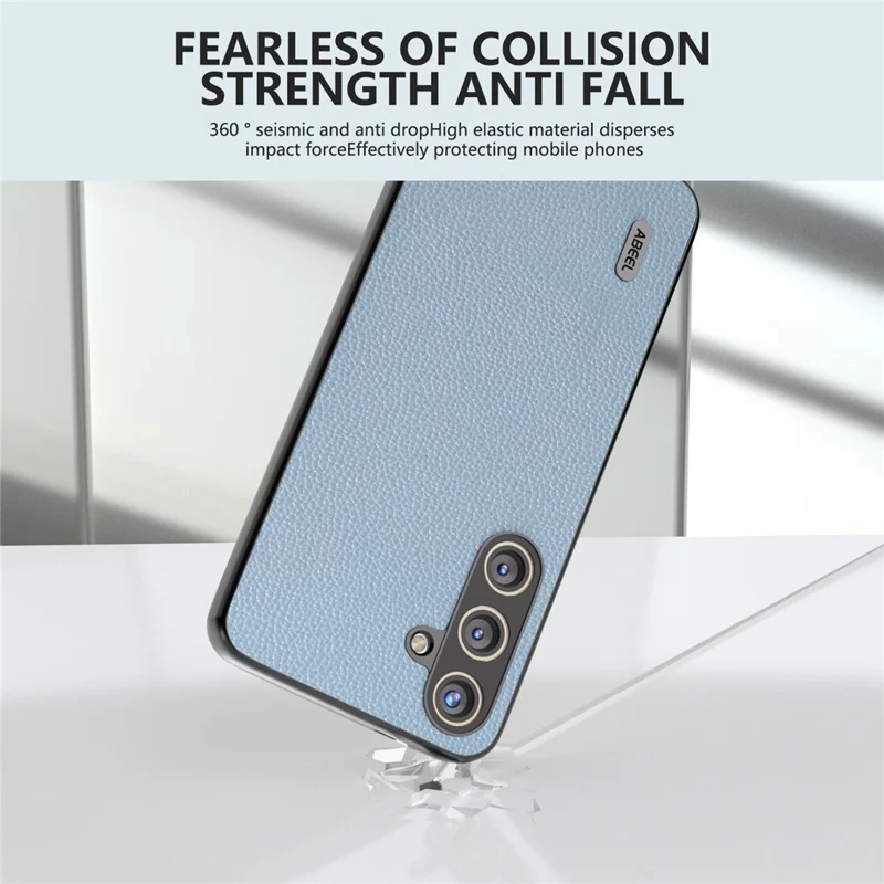 ABEEL Per Samsung Galaxy S24 Custodia in vera pelle bovina Texture Litchi - Blu Baby