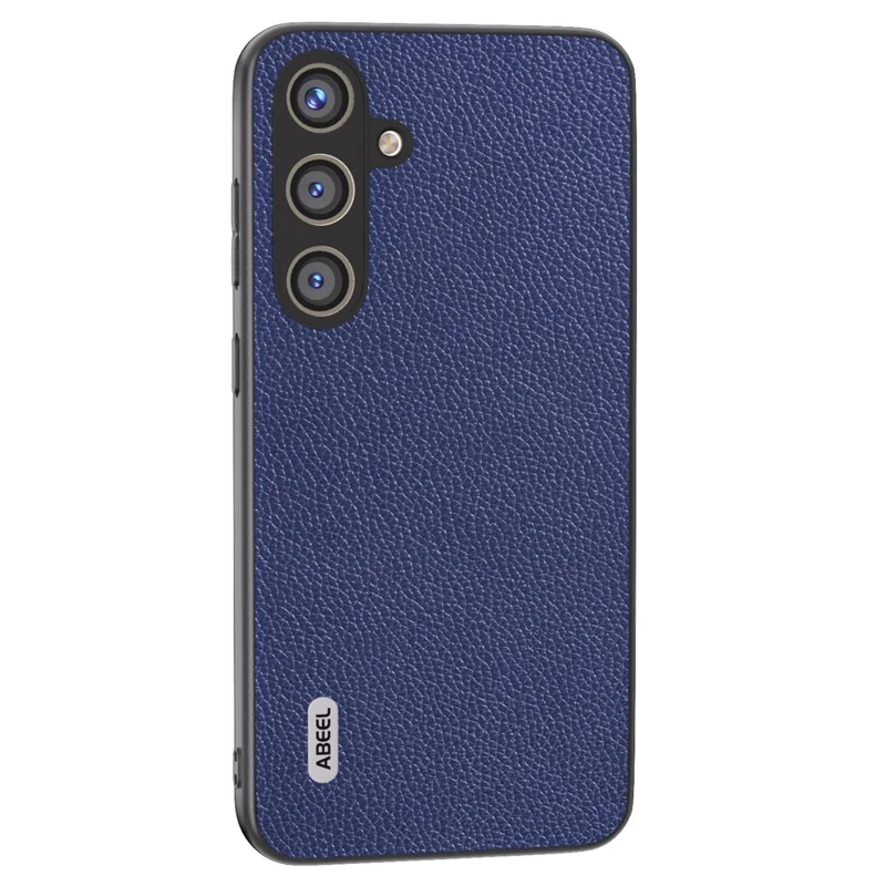ABEEL For Samsung Galaxy S24+ Case with Litchi Texture Genuine Cow Leather Back Cover  - Blue