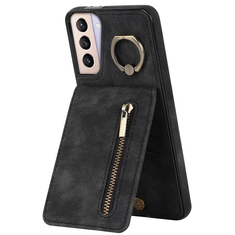 For Samsung Galaxy S21+ 5G Case RFID Blocking PU+TPU Phone Cover with Card Slots - Black