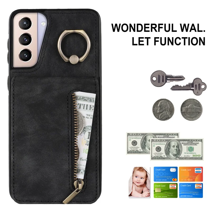 For Samsung Galaxy S21+ 5G Case RFID Blocking PU+TPU Phone Cover with Card Slots - Black