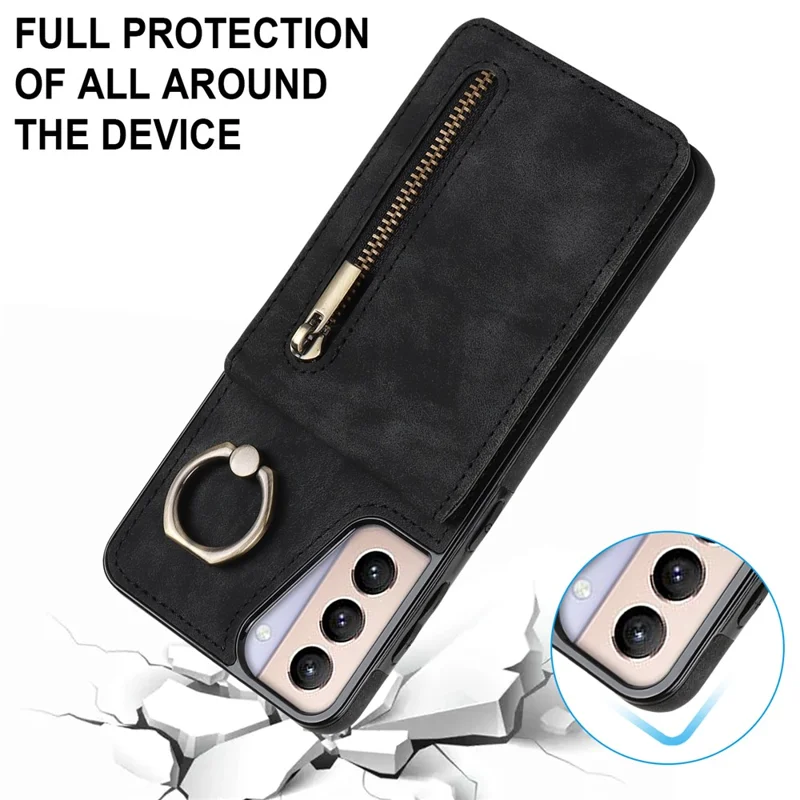 For Samsung Galaxy S21+ 5G Case RFID Blocking PU+TPU Phone Cover with Card Slots - Black