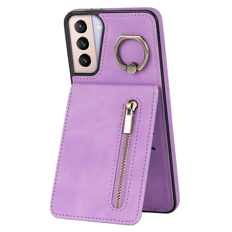 For Samsung Galaxy S21+ 5G Case RFID Blocking PU+TPU Phone Cover with Card Slots - Purple
