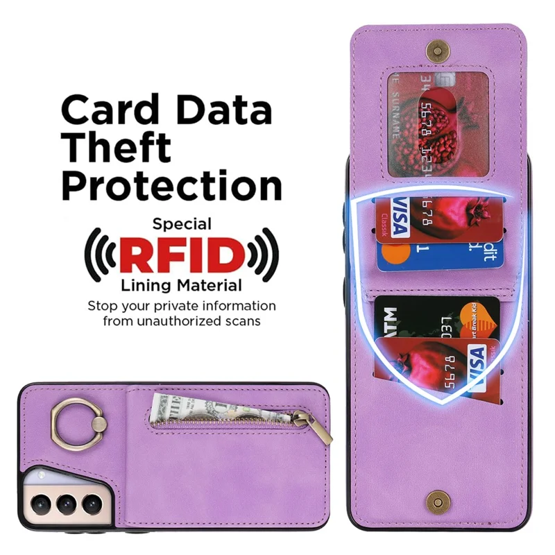 For Samsung Galaxy S21+ 5G Case RFID Blocking PU+TPU Phone Cover with Card Slots - Purple
