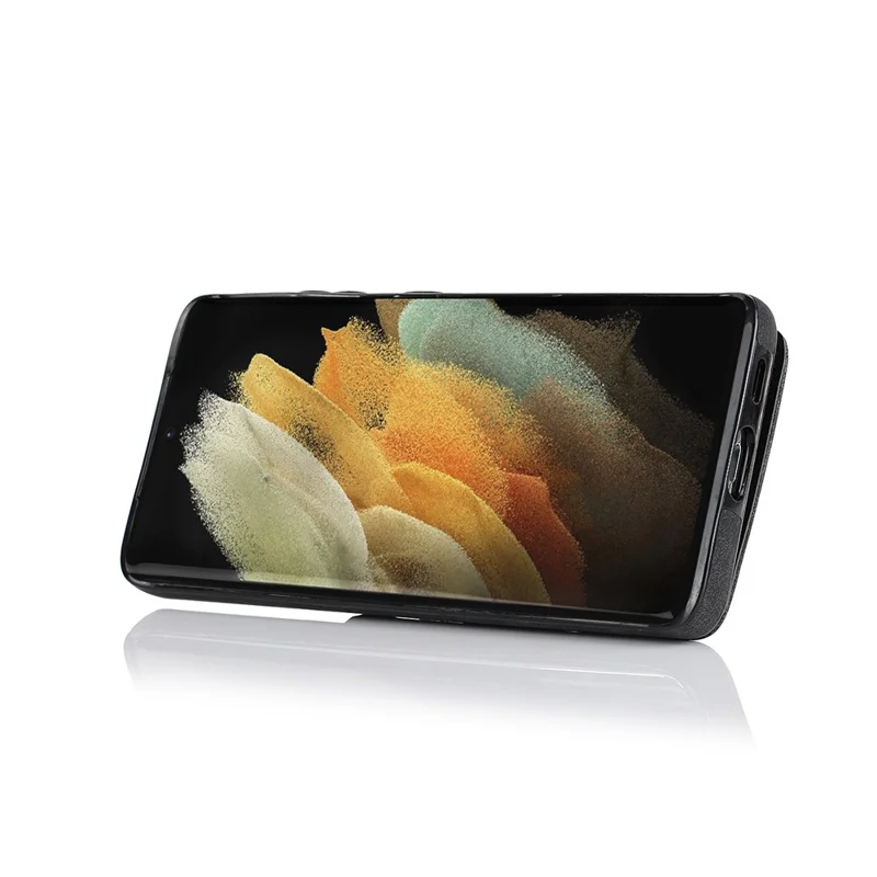 Für Samsung Galaxy S21 Ultra 5G Hülle Ring Ständer RFID Blocking PU+TPU Handyhülle - Schwarz