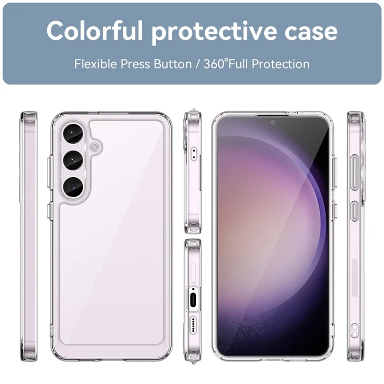 Pour Samsung Galaxy S24+ Clear Case Electroplating Buttons Phone Cover (Big Rear Lens Hole)