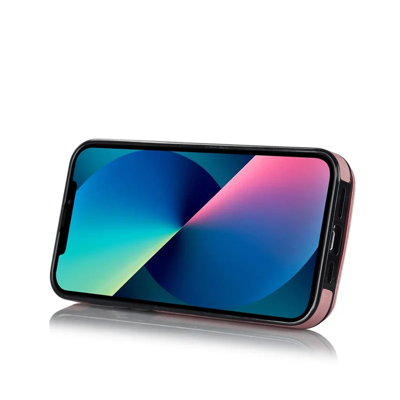 For iPhone 12 mini Cell Phone Case RFID Blocking PU+TPU Cover with Card Slots - Pink