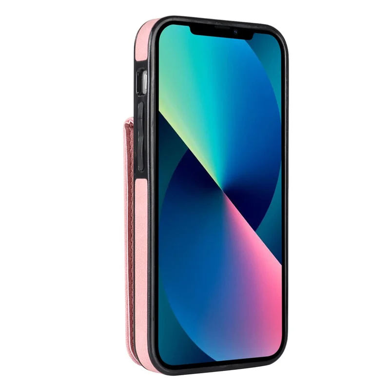 For iPhone 12 mini Cell Phone Case RFID Blocking PU+TPU Cover with Card Slots - Pink