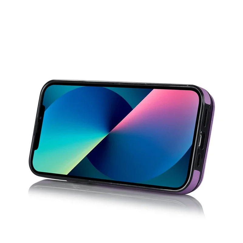 Etui na iPhone 12 mini z blokadą RFID, pokrowiec PU+TPU z kieszonkami na karty - fioletowy