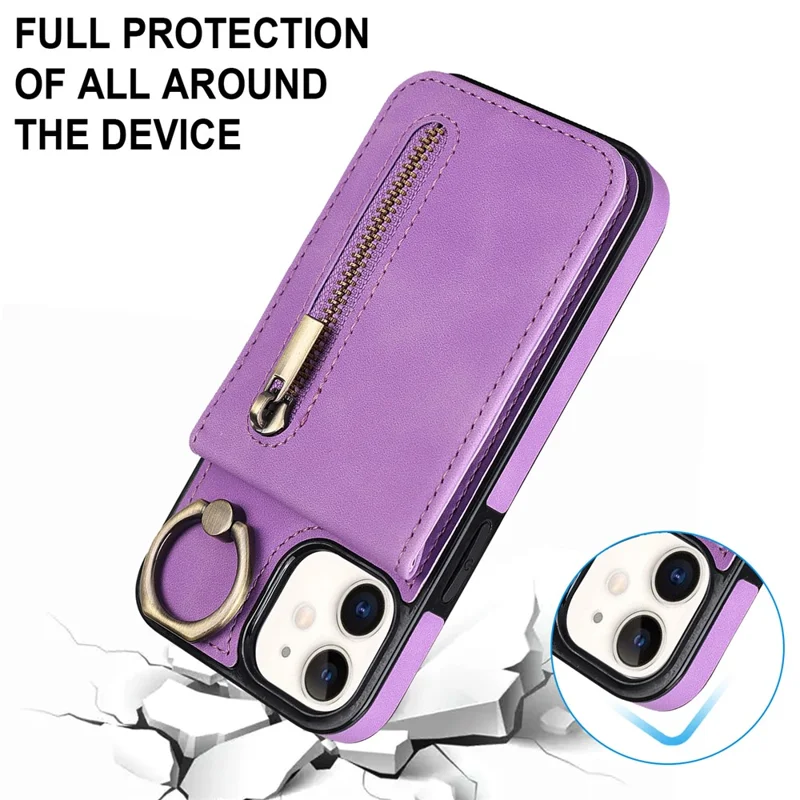 Etui na iPhone 12 mini z blokadą RFID, pokrowiec PU+TPU z kieszonkami na karty - fioletowy