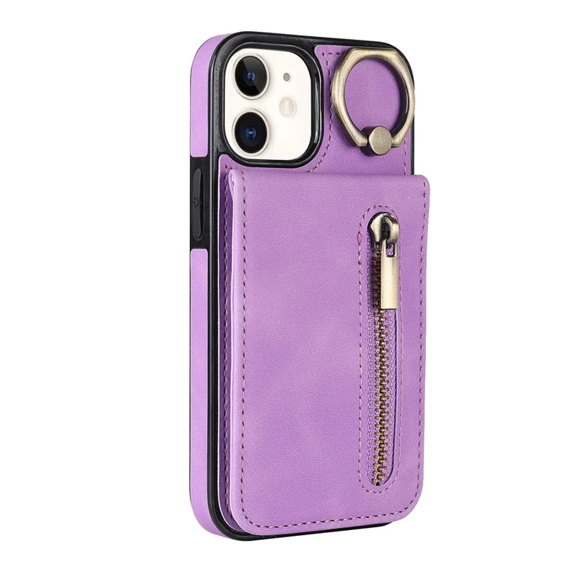 Etui na iPhone 12 mini z blokadą RFID, pokrowiec PU+TPU z kieszonkami na karty - fioletowy