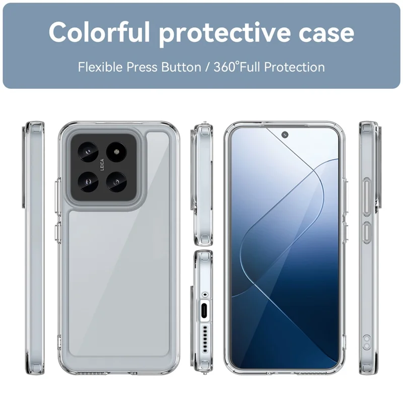 Para Xiaomi 14 Case Electroplating Botões Transparente Capa de Telefone (Grande Orifício da Lente Traseira)