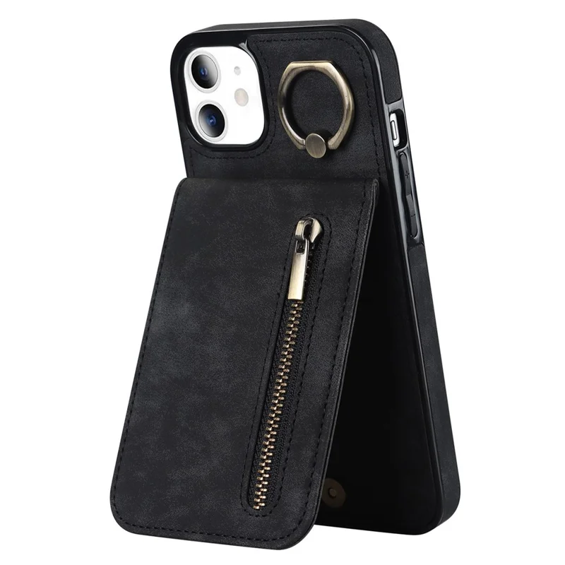 Per iPhone 11 Custodia per cellulare Slot per schede RFID Blocking Retro PU+TPU Cover - Nero
