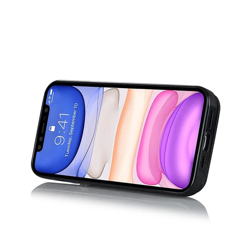 Per iPhone 11 Custodia per cellulare Slot per schede RFID Blocking Retro PU+TPU Cover - Nero