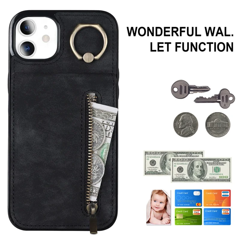 Per iPhone 11 Custodia per cellulare Slot per schede RFID Blocking Retro PU+TPU Cover - Nero