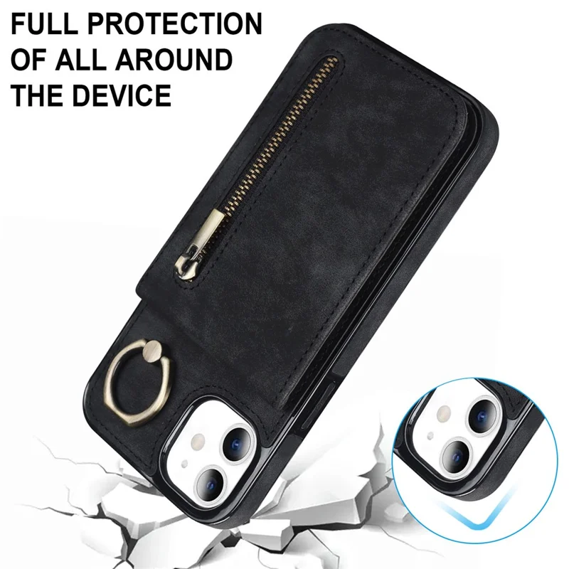 Per iPhone 11 Custodia per cellulare Slot per schede RFID Blocking Retro PU+TPU Cover - Nero