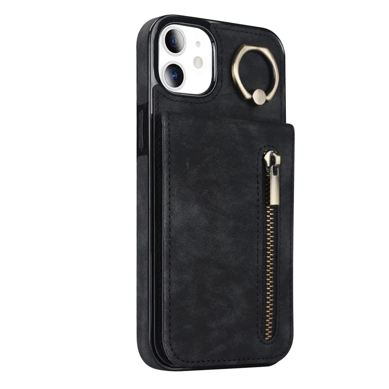 Per iPhone 11 Custodia per cellulare Slot per schede RFID Blocking Retro PU+TPU Cover - Nero