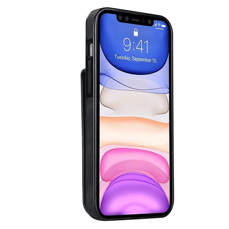 Per iPhone 11 Custodia per cellulare Slot per schede RFID Blocking Retro PU+TPU Cover - Nero