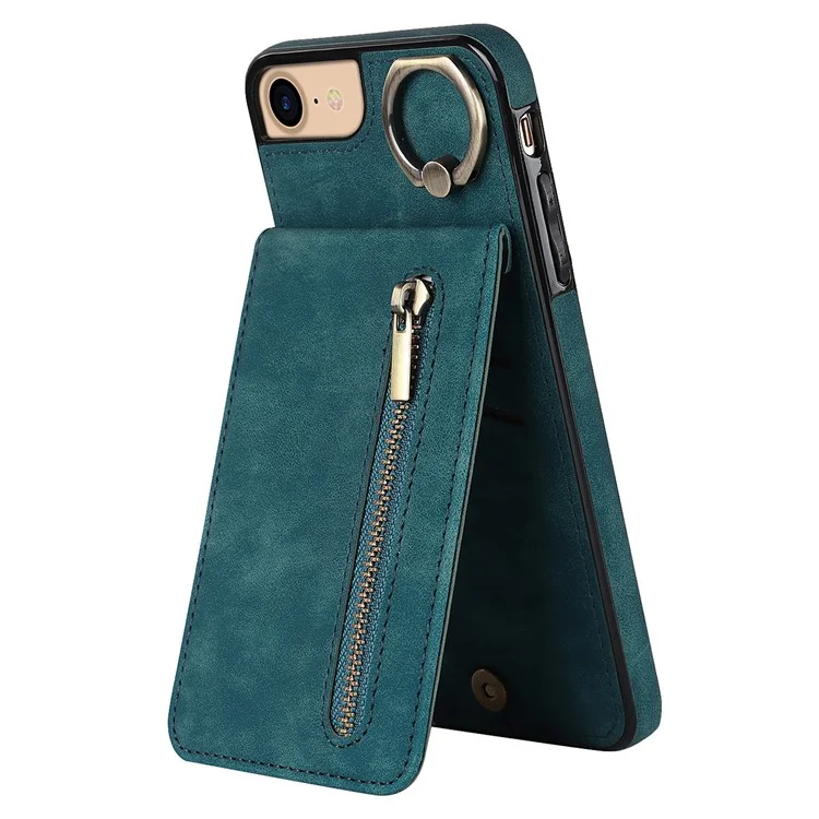 Für iPhone SE (2022) / SE (2020) / 7 / 8 Smartphone-Hülle mit RFID-Blocker, Retro-PU+TPU-Abdeckung - Blau