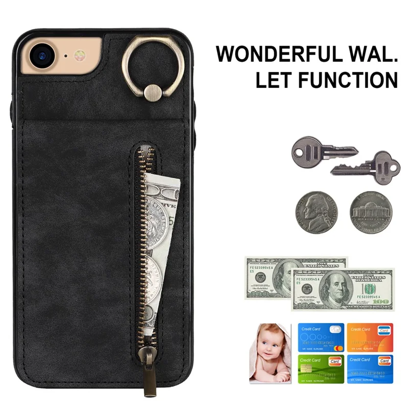 Per iPhone SE (2022) / SE (2020) / 7 / 8 Custodia per cellulare RFID Blocking Retro PU+TPU - Nero