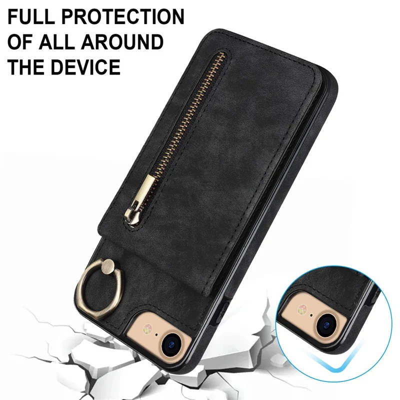 Per iPhone SE (2022) / SE (2020) / 7 / 8 Custodia per cellulare RFID Blocking Retro PU+TPU - Nero