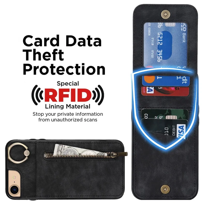 Per iPhone SE (2022) / SE (2020) / 7 / 8 Custodia per cellulare RFID Blocking Retro PU+TPU - Nero