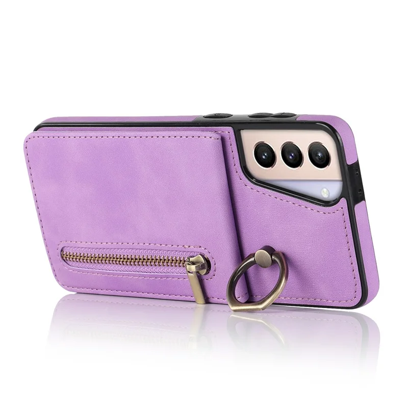 Para Samsung Galaxy S21 4G / 5G RFID Blocking Cell Phone Case Card Slots PU+TPU Cover - Roxo