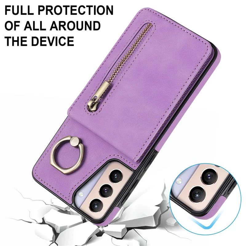 Para Samsung Galaxy S21 4G / 5G RFID Blocking Cell Phone Case Card Slots PU+TPU Cover - Roxo