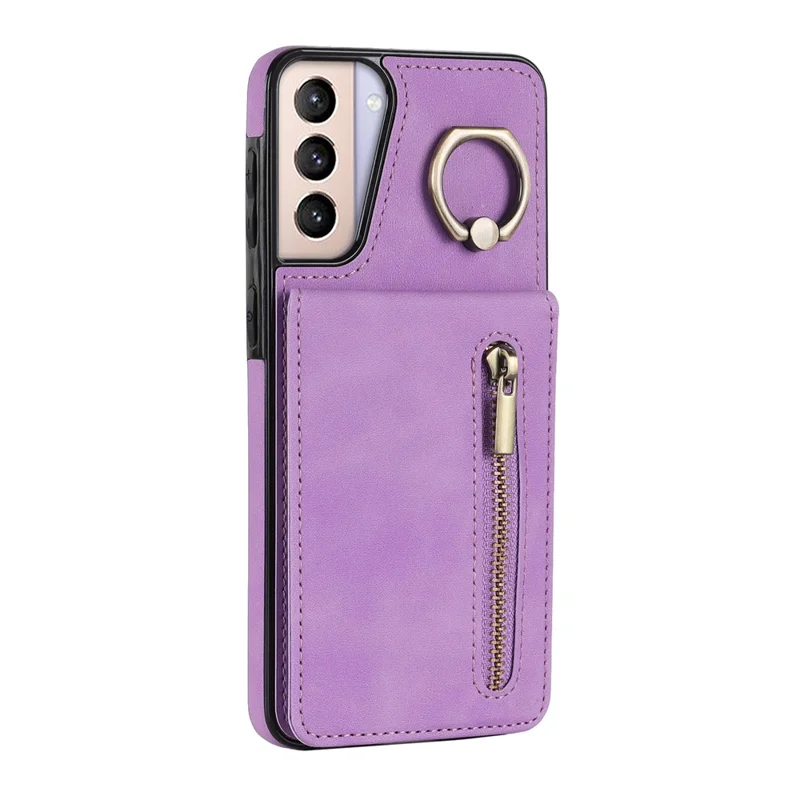 Para Samsung Galaxy S21 4G / 5G RFID Blocking Cell Phone Case Card Slots PU+TPU Cover - Roxo