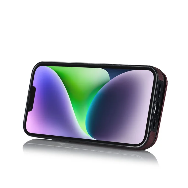 PU+TPU Cover for iPhone 13 mini , Ring Kickstand RFID Blocking Cell Phone Case - Wine Red