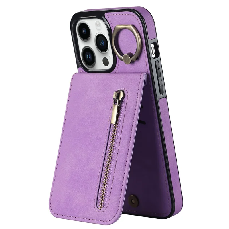 Retro Cover for iPhone 12 Pro Max , Ring Kickstand RFID Blocking PU+TPU Cell Phone Case - Purple
