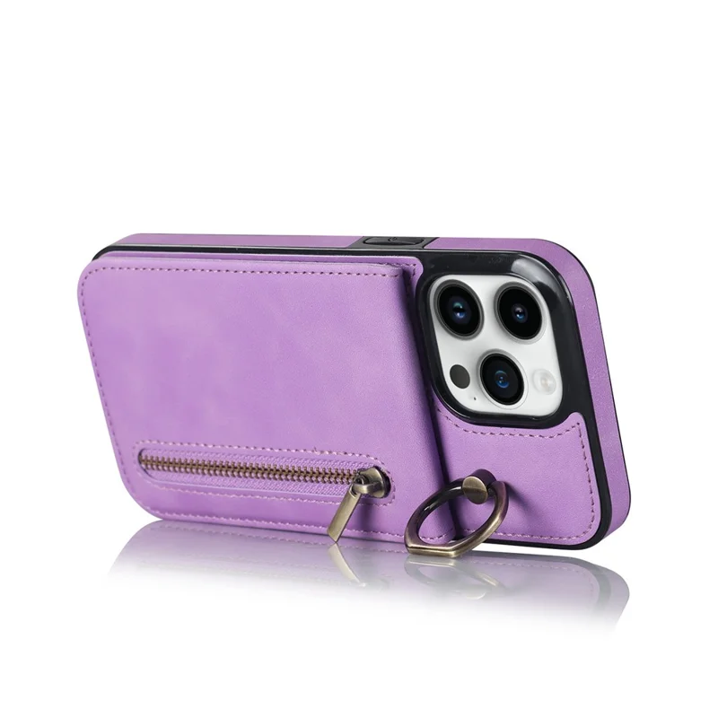Retro Cover for iPhone 12 Pro Max , Ring Kickstand RFID Blocking PU+TPU Cell Phone Case - Purple