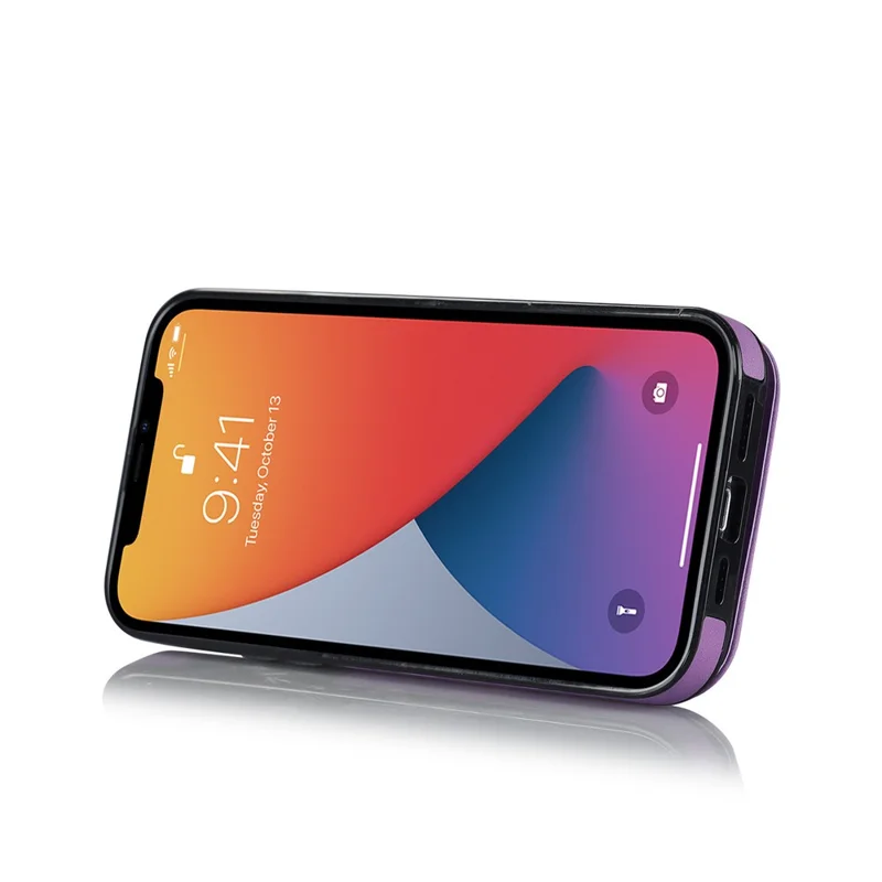 Retro Cover for iPhone 12 Pro Max , Ring Kickstand RFID Blocking PU+TPU Cell Phone Case - Purple