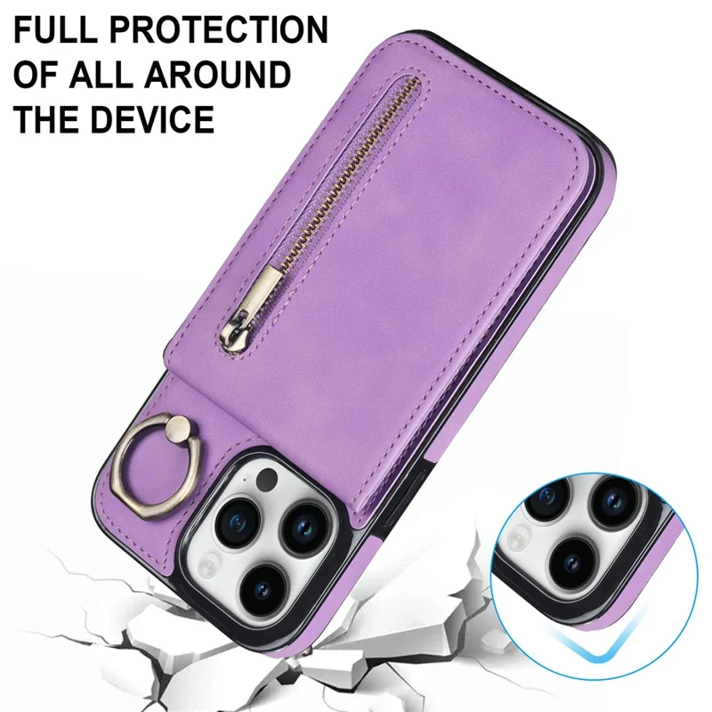 Retro Cover for iPhone 12 Pro Max , Ring Kickstand RFID Blocking PU+TPU Cell Phone Case - Purple