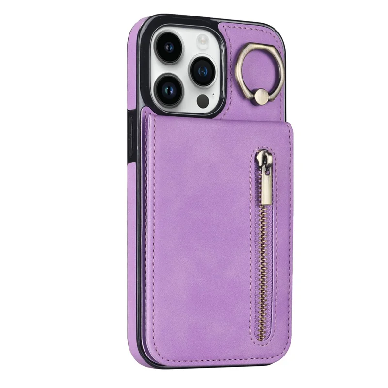 Retro Cover for iPhone 12 Pro Max , Ring Kickstand RFID Blocking PU+TPU Cell Phone Case - Purple