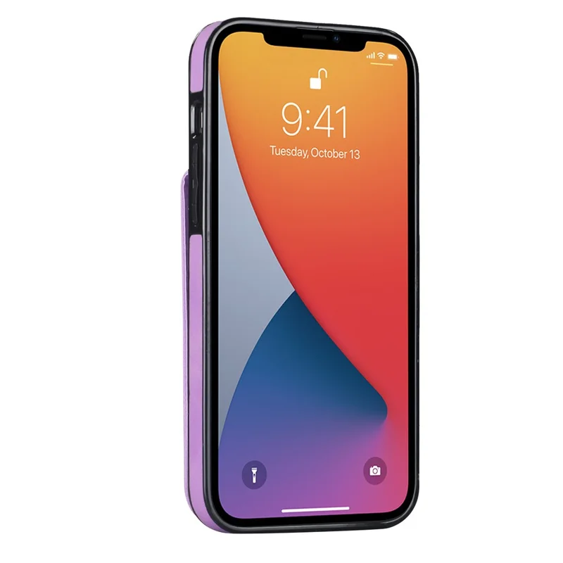 Retro Cover for iPhone 12 Pro Max , Ring Kickstand RFID Blocking PU+TPU Cell Phone Case - Purple