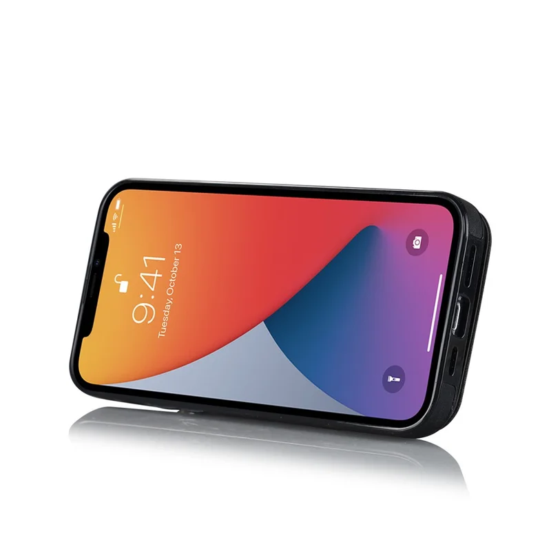 Retro Cover for iPhone 12 Pro Max , Ring Kickstand RFID Blocking PU+TPU Cell Phone Case - Black