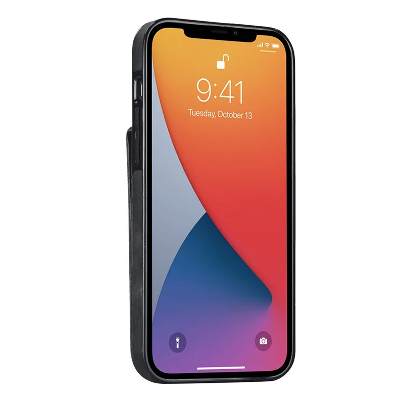 Retro Cover for iPhone 12 Pro Max , Ring Kickstand RFID Blocking PU+TPU Cell Phone Case - Black