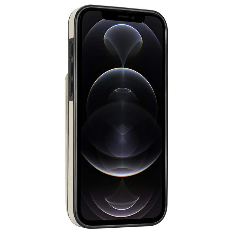 Retro Cover for iPhone 12 Pro Max , Ring Kickstand RFID Blocking PU+TPU Cell Phone Case - Beige