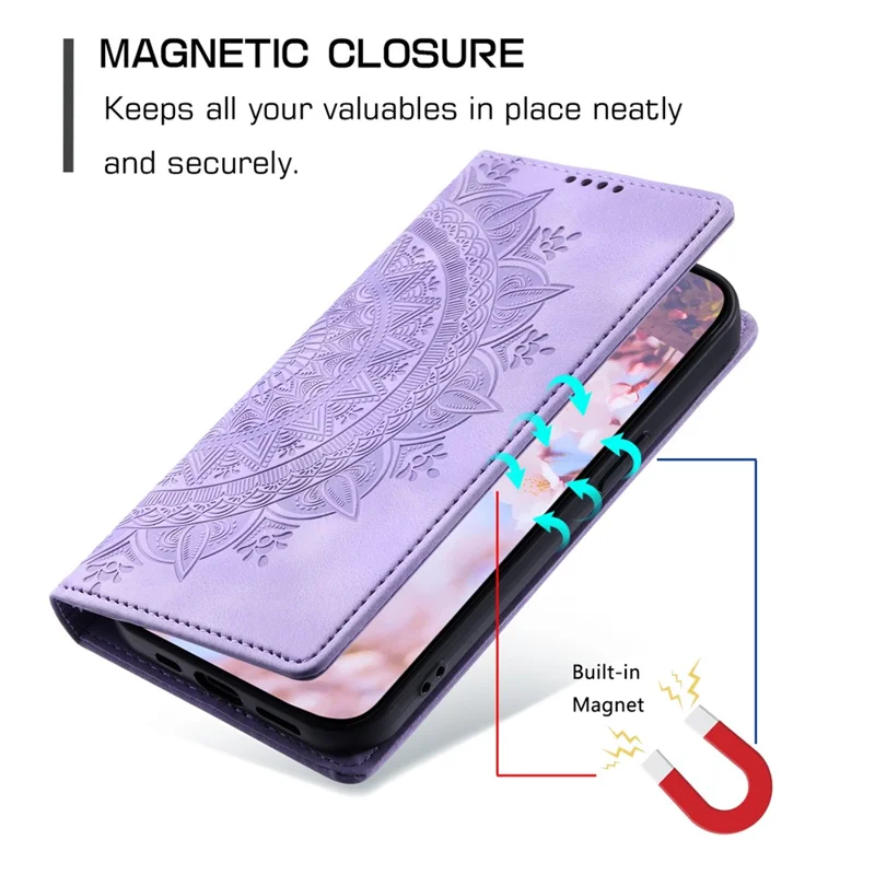 For Honor 100 5G Case Leather Wallet Stand Cover, Magnetic Closure Pattern Print - Purple