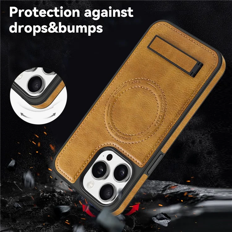 For iPhone 15 Pro Max Case Compatible with MagSafe Kickstand Leather Phone Back Cover - Brown