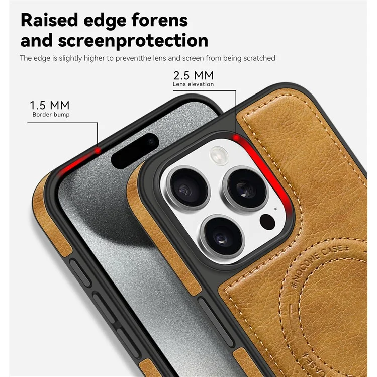 For iPhone 15 Pro Max Case Compatible with MagSafe Kickstand Leather Phone Back Cover - Brown